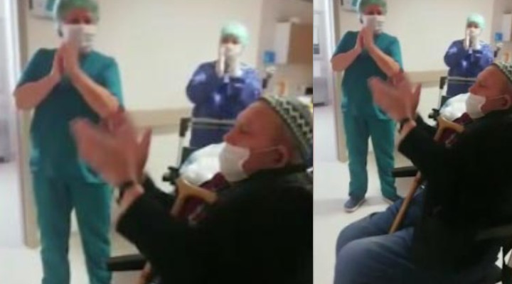 84 yaşındaki koronavirüs hastası alkışlarla taburcu oldu