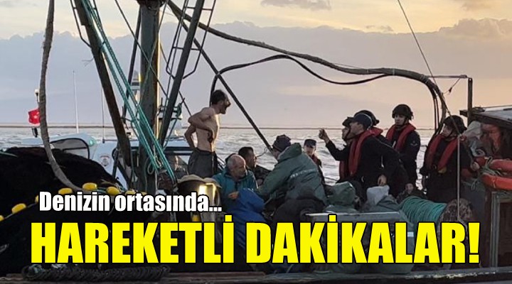 İzmir de denizin ortasında hareketli dakikalar!