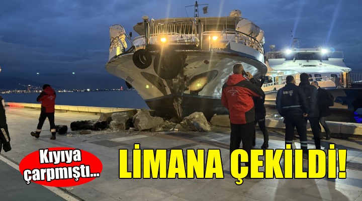 İzmir de kıyıya çıkan vapur limana çekildi!