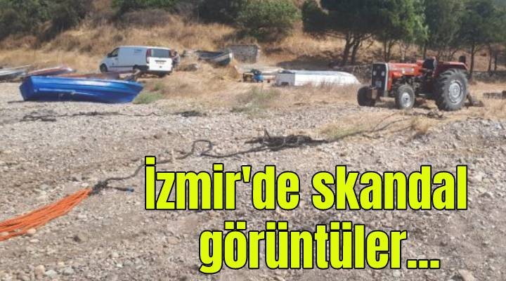 İzmir de skandal görüntüler! Tarihi traktörle sürüklüyorlar