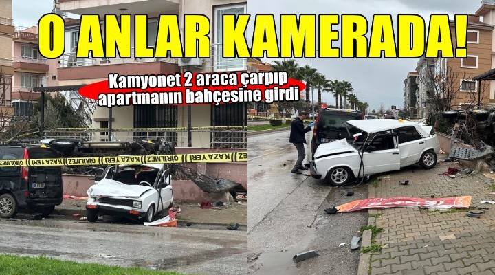 Kamyonet 2 araca çarp?p apartman?n bahçesine girdi! O anlar kamerada...