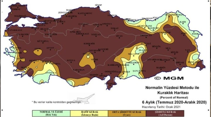 Meteoroloji den korkutan kuraklık haritası