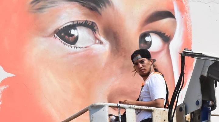 Venezuelalı sanatçı İzmir de okul boyuyor