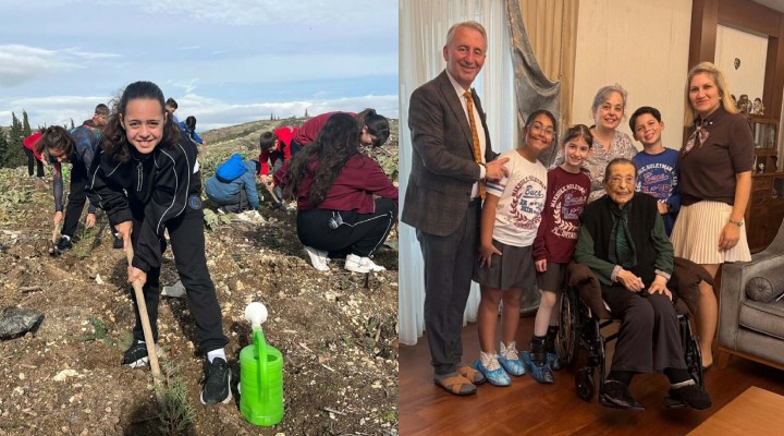 100 yaşındaki hayırsevere öğrencilerden fidan dikim etkinliği ile teşekkür