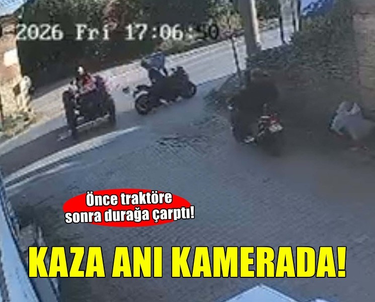 Motosikletli ağır yaralı... Önce traktöre sonra durağa çarptı!