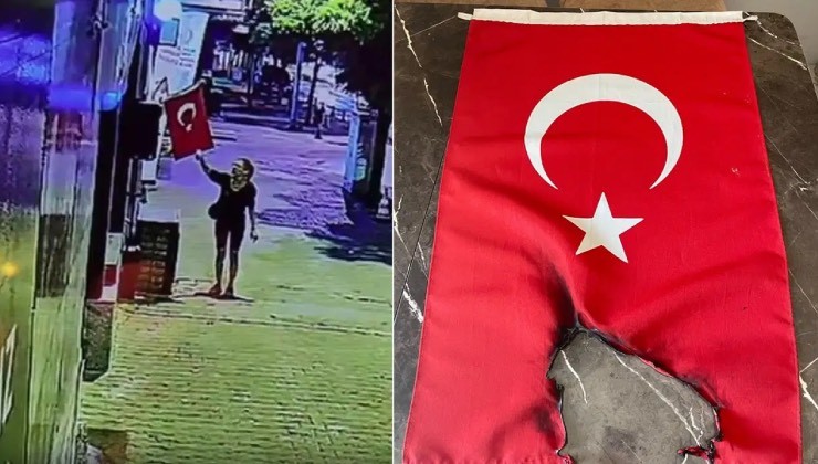Gece vakti 'bayrak' provokasyonu! Ateşe verip uzaklaşan şahıs aranıyor