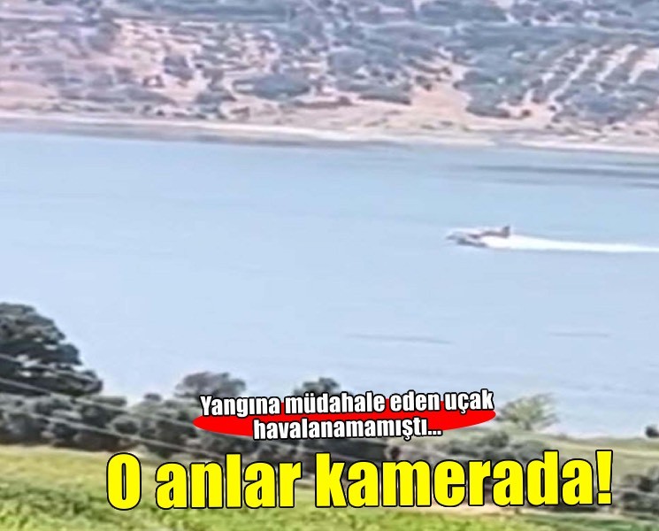 Göletten su alıp, tekrar havalanamayan yangın söndürme uçağının iniş anı kamerada