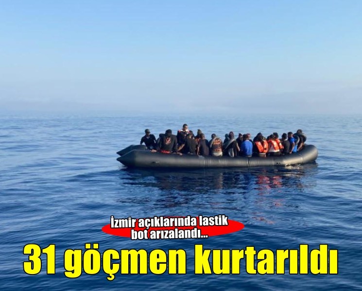 İzmir açıklarında arızalanana lastik bottaki 31 düzensiz göçmen kurtarıldı