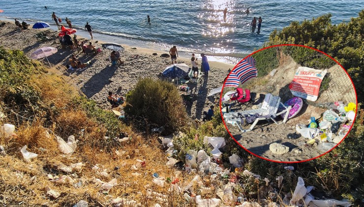 Dikili'de rezalet görüntüler... Cennet koy çöplüğe döndü!