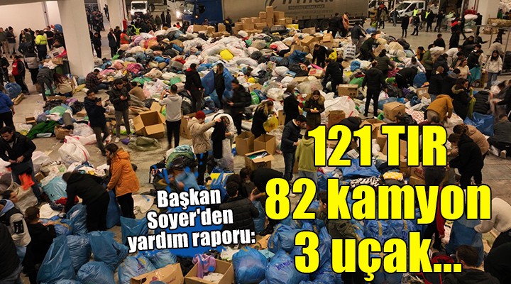 Başkan Soyer den yardım raporu: 121 TIR, 82 kamyon, 3 uçak, 2 gemi...