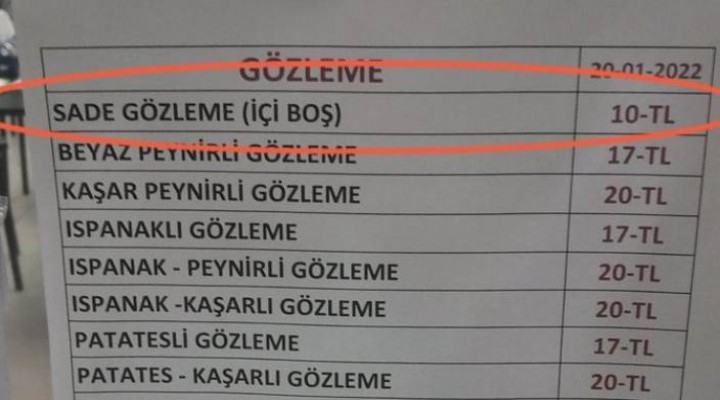 Boş gözleme 20 TL!