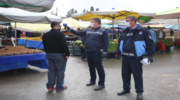 Buca daki pazar yerlerinde  koronavirüs  önlemleri