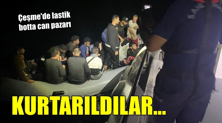 Çeşme de lastik botta sürüklenen göçmenler kurtarıldı