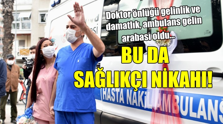 Doktor önlüğü gelinlik ve damatlık, ambulans gelin arabası oldu