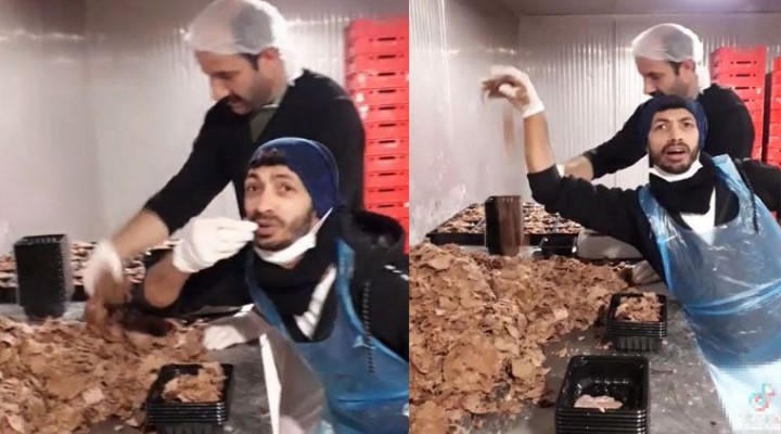 Hazır döner paketleyen iki çalışanın çekip paylaştığı video, tepki çekti