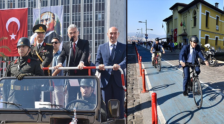 İzmir de coşkulu kutlama... Tunç Soyer bisikletle geldi
