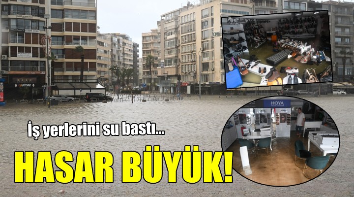 İzmir de esnaf şokta... İş yerlerini su bastı!