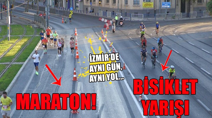 İzmir de hem maraton hem bisiklet yarışı...