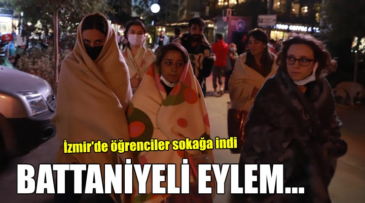 İzmir de öğrencilerden battaniyeli eylem