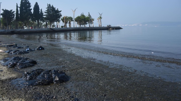 İzmir de petrol sızıntısı... Sahil simsiyah oldu