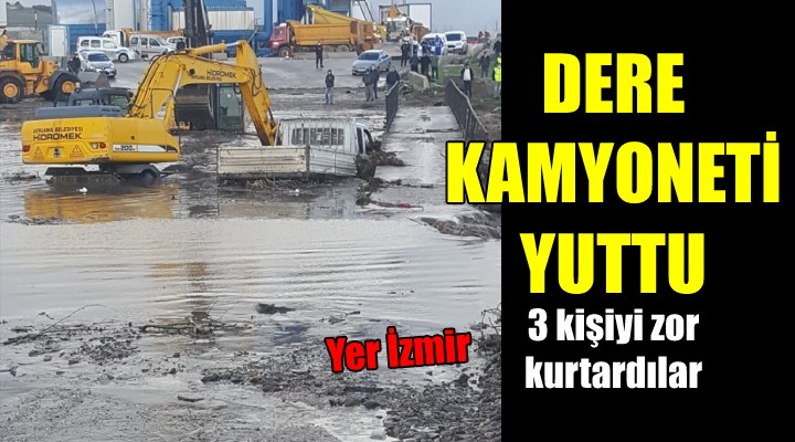 İzmir de taşkın sularına kapılan araçtaki 3 kişiyi itfaiye kurtardı