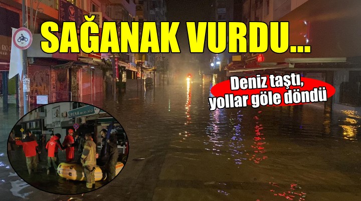 İzmir’de deniz taştı, deniz suları kaldırımla birleşti