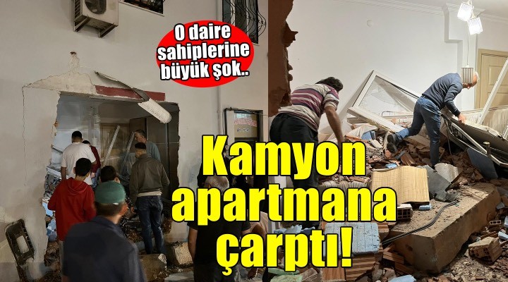 Kamyon 4 katlı apartmanın giriş katına çarptı!