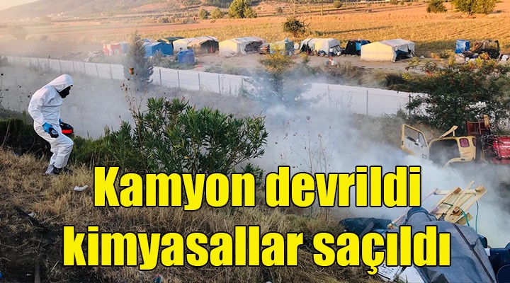 Kamyon devrildi, kimyasallar etrafa saçıldı