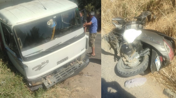 Kamyonla çarpışan motosiklet sürücüsü yaralandı