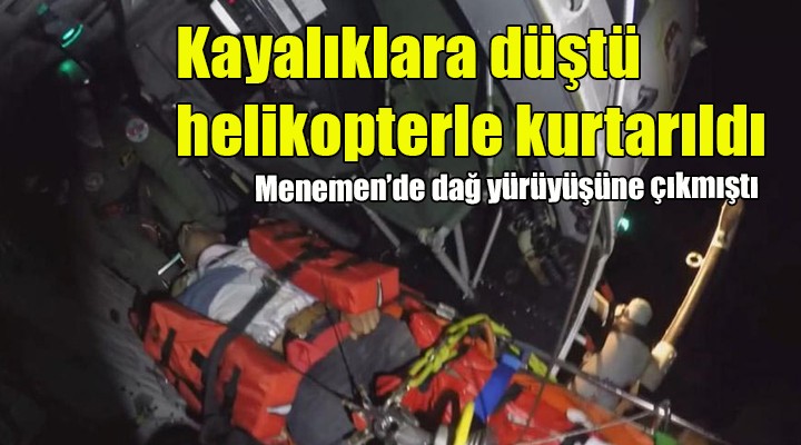 Kayalıklara düştü, helikopterle kurtarıldı