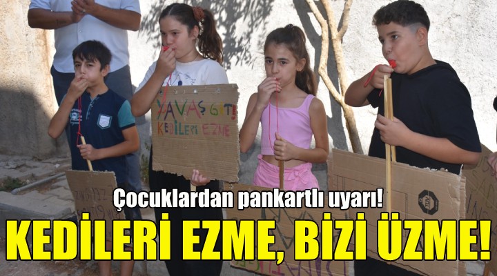 Kedileri ezen sürücülere çocuklardan pankartlı uyarı!