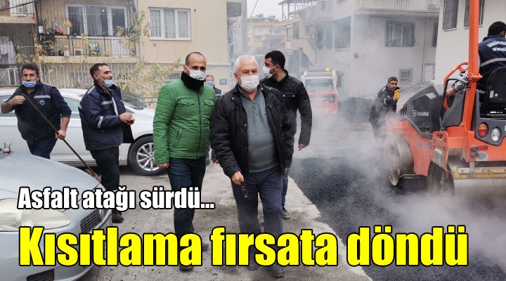 Kısıtlamayı fırsata çevirdiler... Karabağlar da asfalt atağı