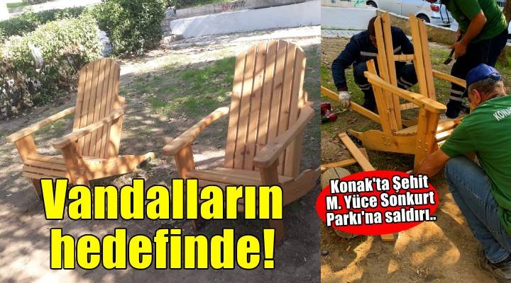 Konak Belediyesi nin baştan sona yenilediği parktaki banklar paramparça edildi