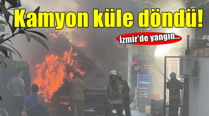 Market kamyonu yangında küle döndü