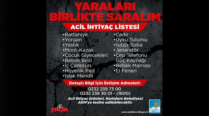 Narlıdere Belediyesi nden yardım kampanyası