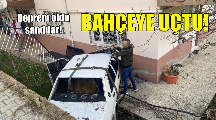 Otomobil apartmanın bahçesine uçtu!