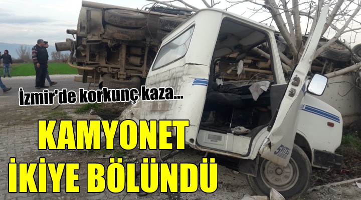 Tankerle çarpışan kamyonet ikiye bölündü