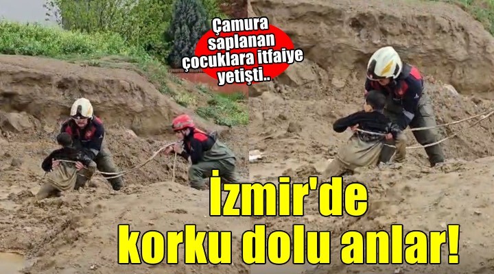 Torbalı'da çamura saplanan iki çocuğu itfaiye kurtardı