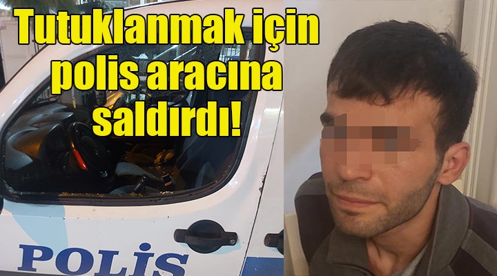 Tutuklanmak için polis otolarına zarar verdi