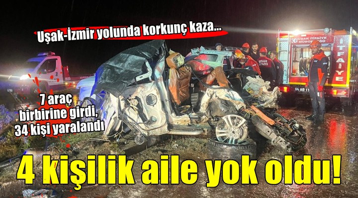 Uşak-İzmir yolunda korkunç kaza.. 4 kişilik aile yok oldu, 34 kişi yaralandı!
