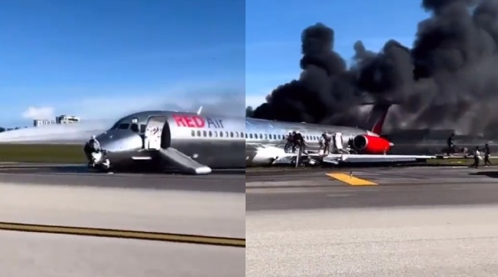 Yolcu uçağı pistten çıkıp yanmaya başladı!