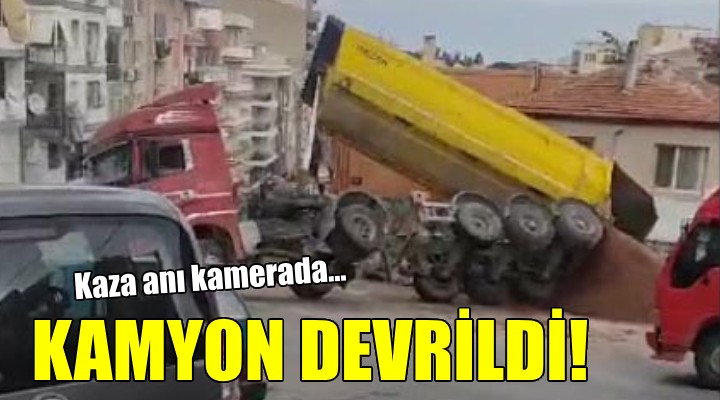 Yük boşaltırken devrilen kamyonun sürücüsü yaralandı!