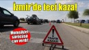 Kamyona çarpan motosiklet sürücüsü can verdi!