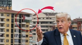 Trump'ın Ankara’da kalacağı otelin karşısına Filistin bayrağı asıldı