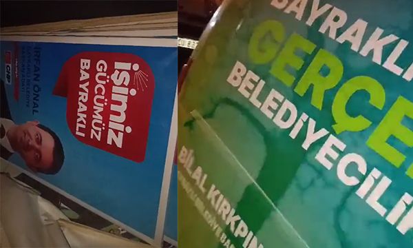 Bayraklı'da afiş krizi... CHP'li adayın afişleri AK Partililer tarafından toplandı!