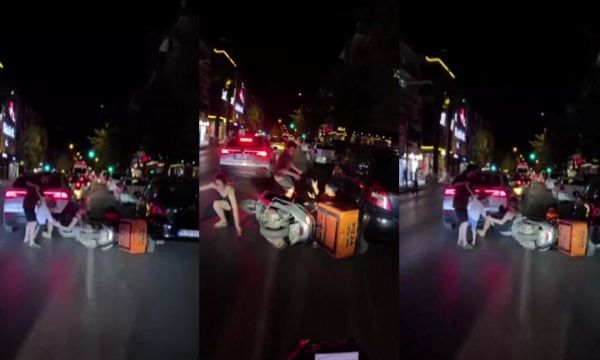 Motosiklet kadına çarptı, eşi sürücüye saldırdı!